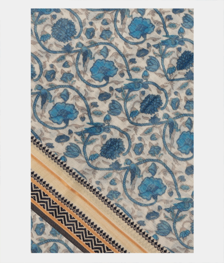 White Soft Printed Cotton Saree T239741-image