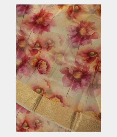 Light Green Kora Organza Printed Saree T241866-image