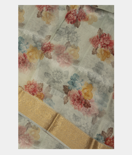 Light Blue Kora Organza Printed Saree T241883-image