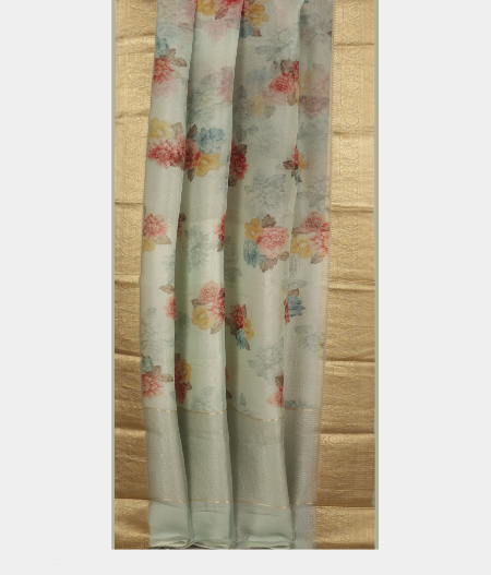 Light Blue Kora Organza Printed Saree T2418832