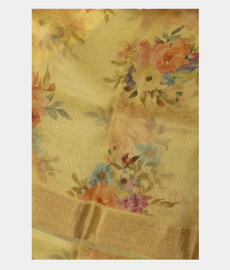 Light Yellow Organza Printed Saree T241873-image