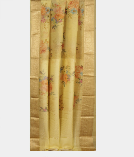 Light Yellow Organza Printed Saree T2418732
