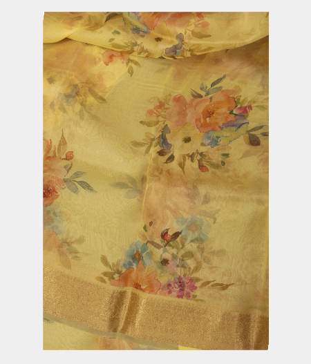 Yellow Kora Organza Printed Saree T241884-image