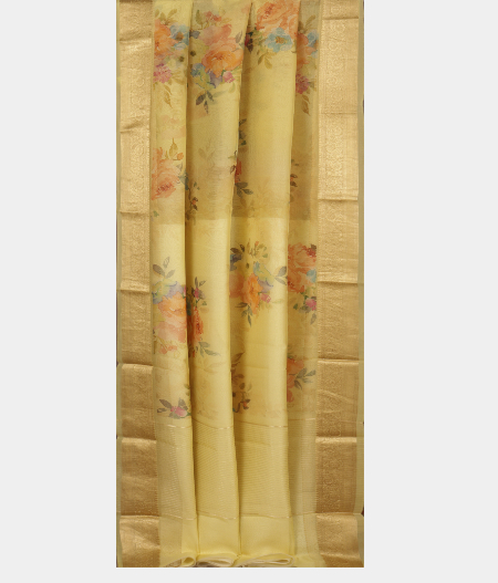 Yellow Kora Organza Printed Saree T2418842