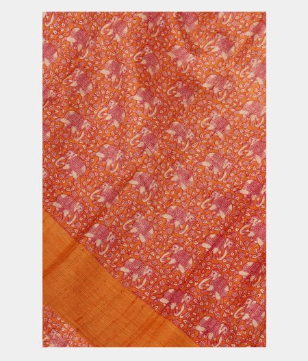 Orange Tussar Printed Saree 238324-image