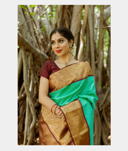 Aqua Green Handwoven Kanjivaram Silk Saree T231104-image