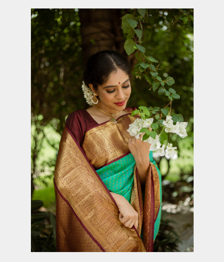 Aqua Green Handwoven Kanjivaram Silk Saree T2311042