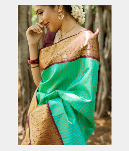 Aqua Green Handwoven Kanjivaram Silk Saree T2311043