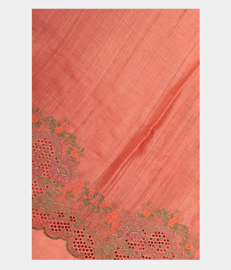 Dark Peach Tussar Cut Work Saree T212390-image