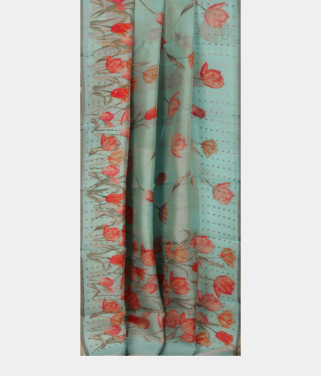 Sky Blue Kora Organza Printed Saree T2443172