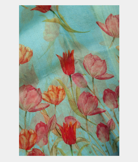 Sky Blue Kora Organza Printed Saree T2443174