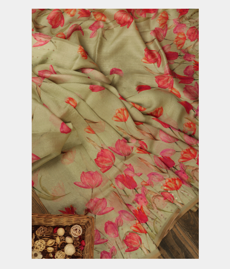 Green Kora Organza Printed Saree T244312-image