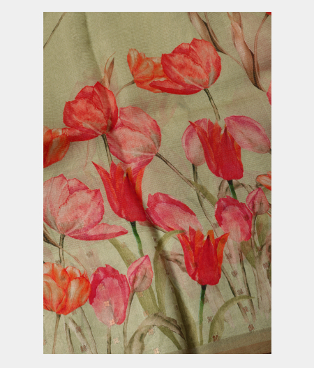 Green Kora Organza Printed Saree T2443124