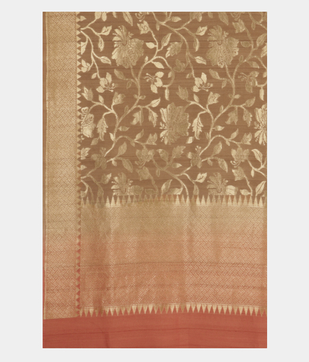 Dark Beige Tussar Georgette Silk Saree T952354