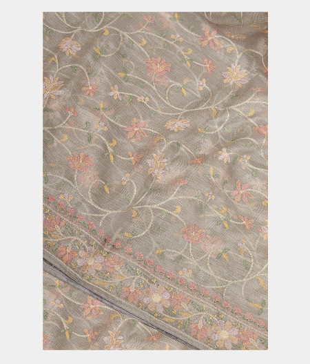 Grey Kora Organza Embroidery Saree T236568-image