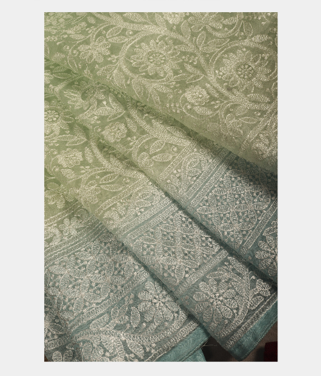 Light Green Kora Organza Embroidery Saree T2406922