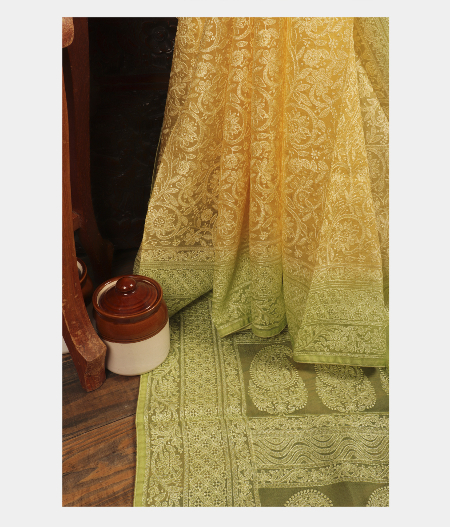 Yellow Kora Organza Embroidery Saree T240690-image