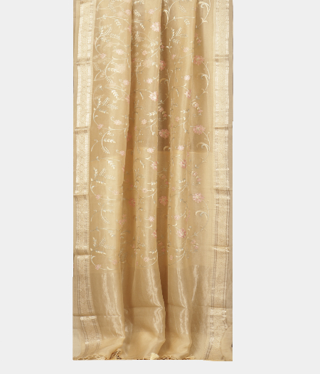 Beige Kora Organza Embroidery Saree T2369302