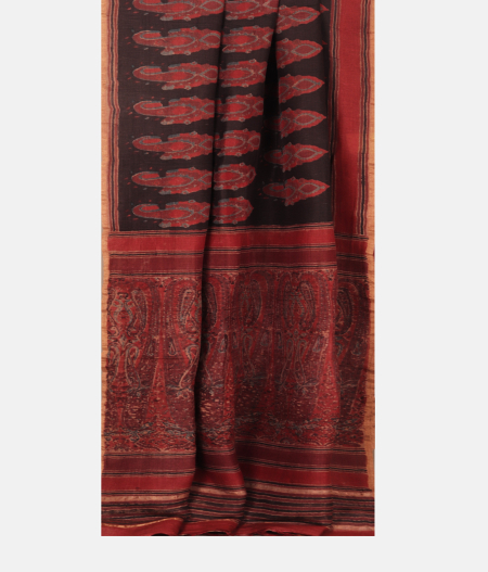 Black Ajrakh Linen Saree T2338102