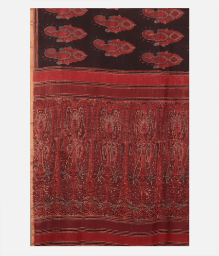 Black Ajrakh Linen Saree T2338104