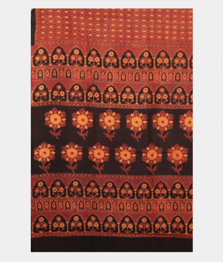 Brown Ajrakh Silk Saree T2338214