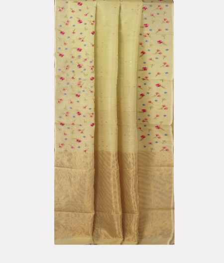 Beige Kora Organza Embroidery Saree T2216662