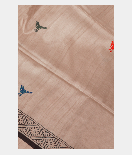 Cream Tussar Kantha Work Saree T232460-image