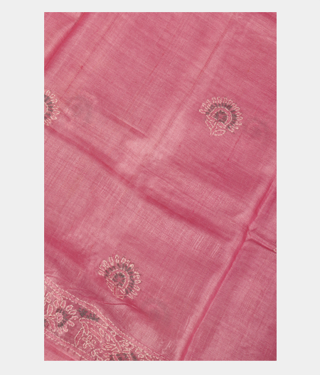 Pink Tussar Kantha Work Saree T240190-image