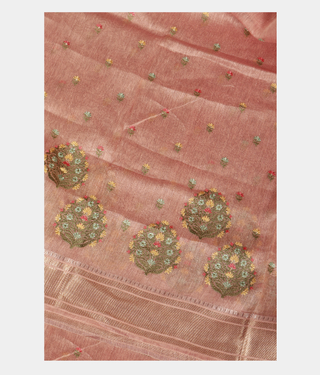Light Pink Linen Embroidery Saree T237215-image