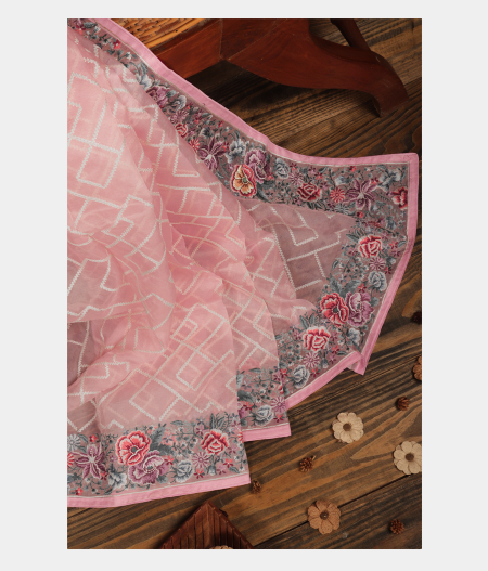 Pink Organza Embroidery Saree T240949-image