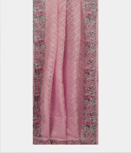 Pink Organza Embroidery Saree T2409492