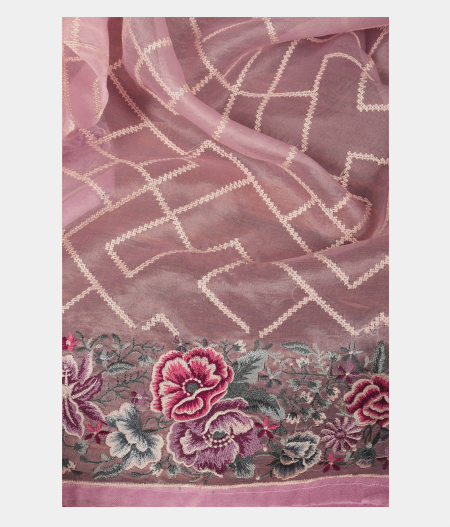 Pink Organza Embroidery Saree T2409494