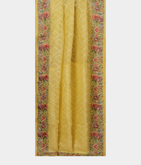 Yellow Organza Embroidery Saree T2409482