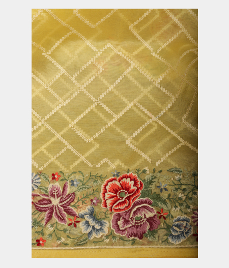 Yellow Organza Embroidery Saree T2409484
