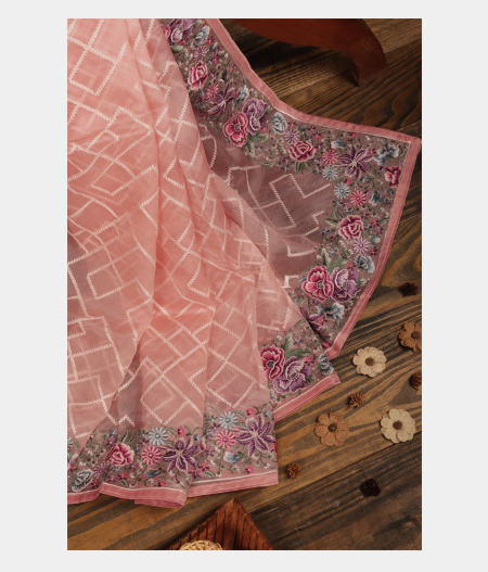 Peach Organza Embroidery Saree T240950-image