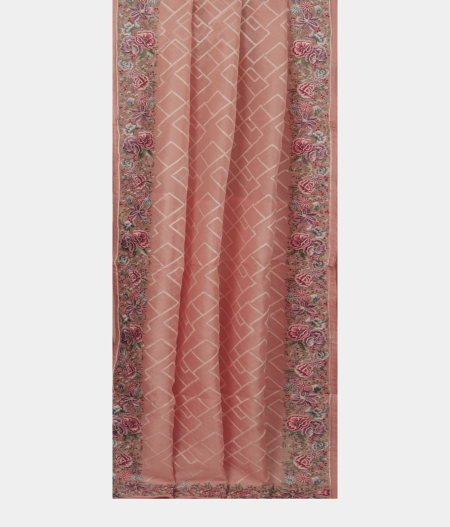 Peach Organza Embroidery Saree T2409502