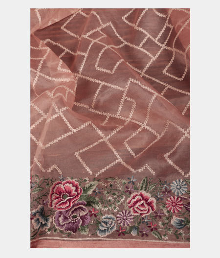 Peach Organza Embroidery Saree T2409504