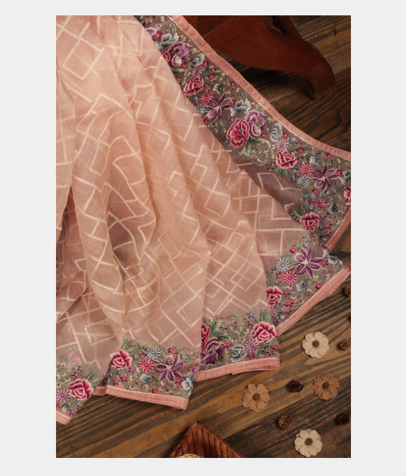 Cream Organza Embroidery Saree T240946-image