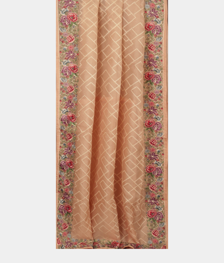Cream Organza Embroidery Saree T2409462