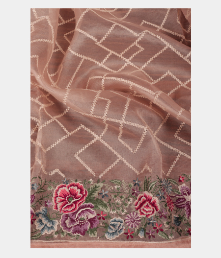 Cream Organza Embroidery Saree T2409464