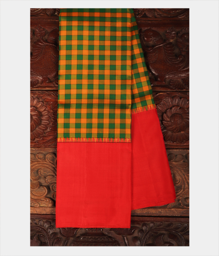 Green and Yellow Handwoven Kanjivaram Silk Saree T244011-image