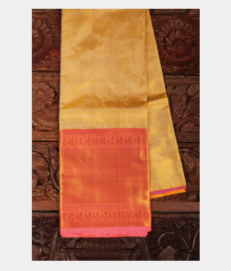 Beige Handwoven Kanjivaram Tissue Silk Pavadai T211244-image