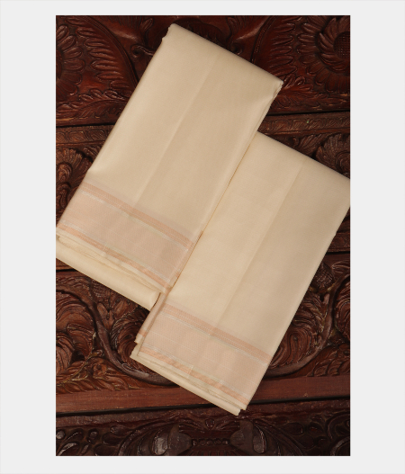 Off White Handwoven Kanjivaram Silk Dhoti and Vastharam T229819-image