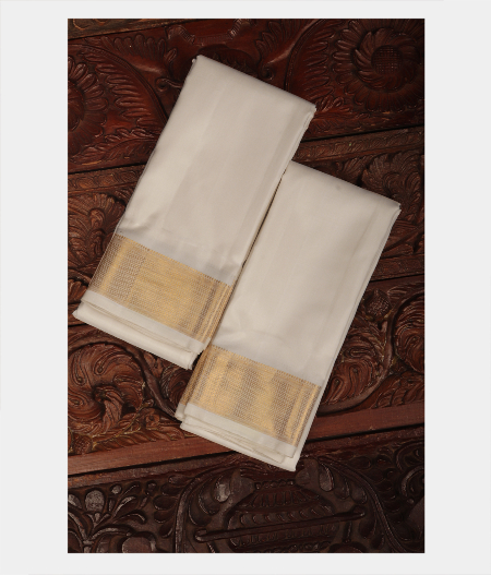 White Handwoven Kanjivaram Silk Dhoti and Vastharam T243927-image