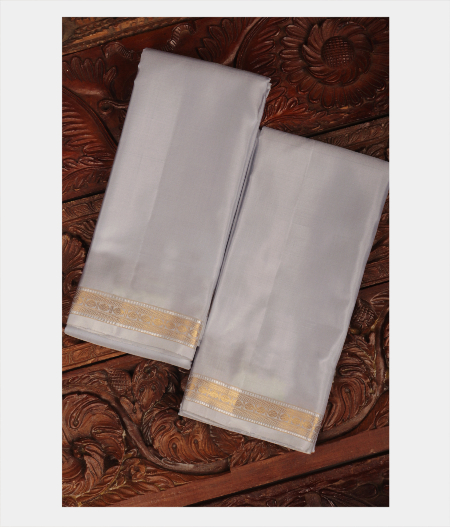 Bluish Grey Handwoven Kanjivaram Silk Dhoti and Vastharam T243934-image