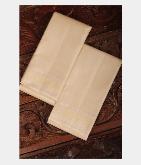 Off - White Handwoven Kanjivaram Silk Dhoti and Vastharam T243763-image
