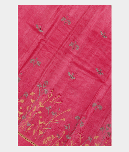 Pink Tussar Embroidery Saree T241026-image