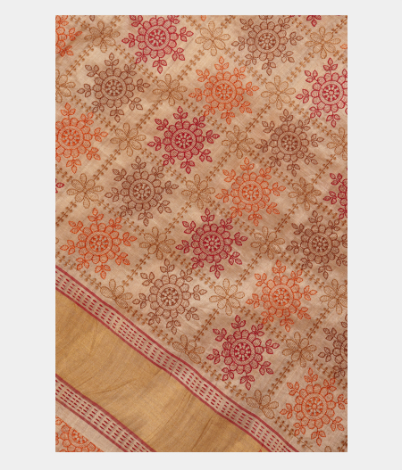 Beige Tussar Embroidery Saree T241924-image