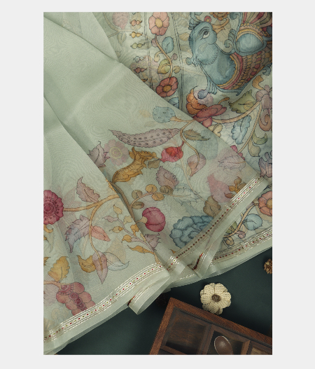 Light Blue Kora Organza Printed Saree T244356-image