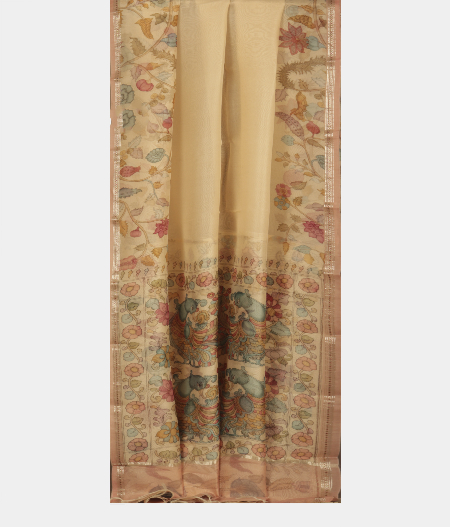Cream Kora Organza Printed Saree T2443473